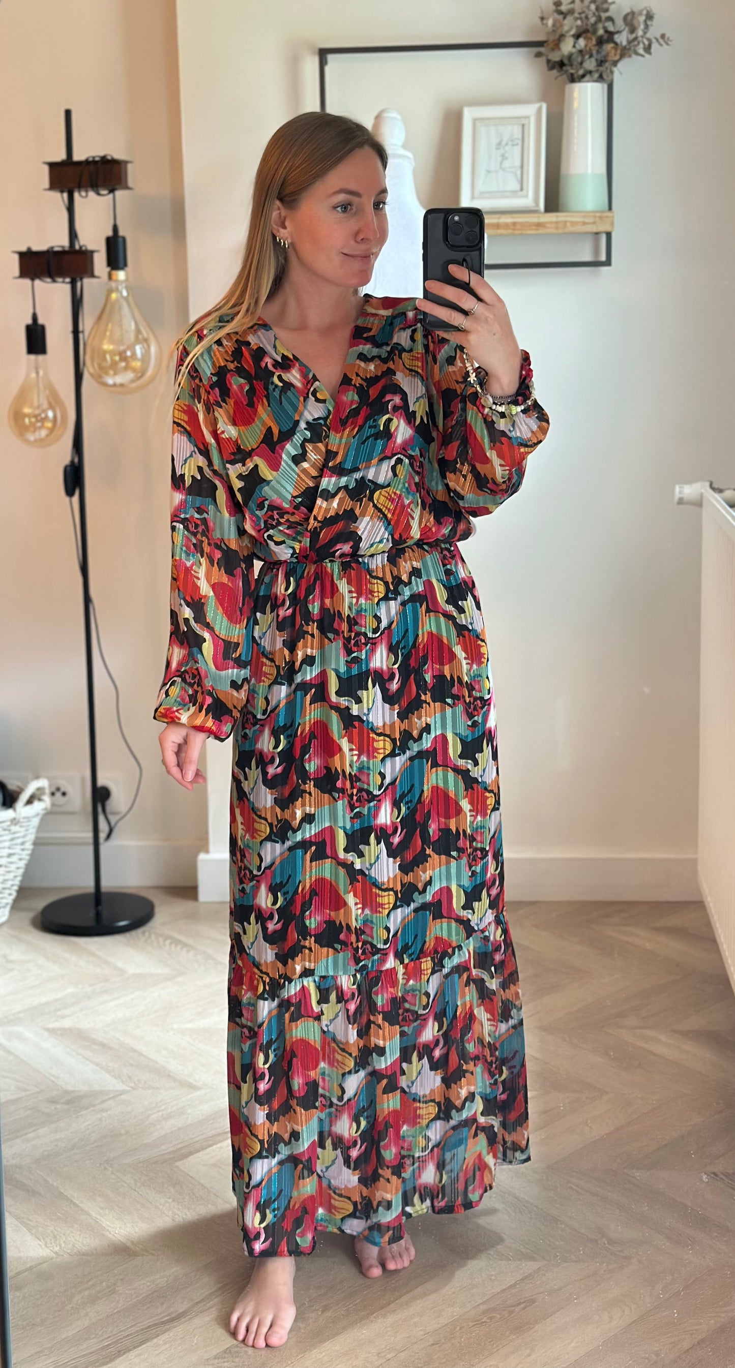Robe longue imprimé multicolore plissée T.38