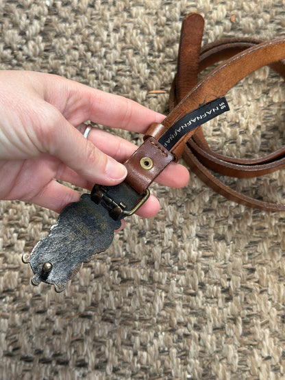 Ceinture cuir marron boucle bohème taille 95