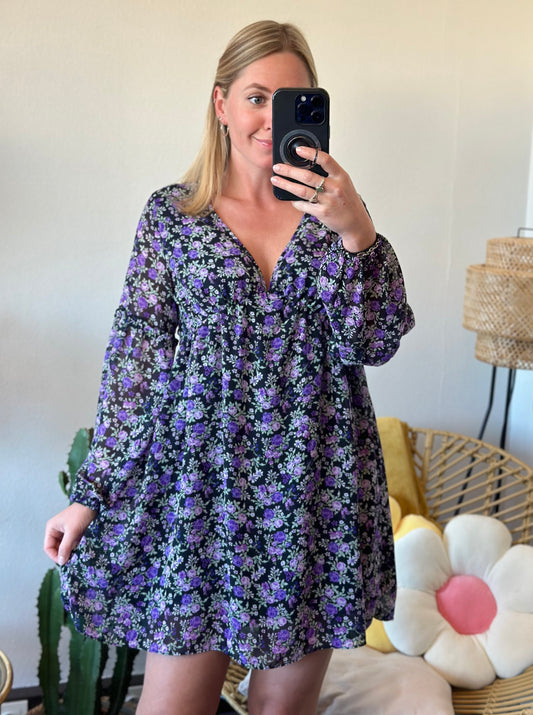 Robe à motifs fleuris violet-lila T.34