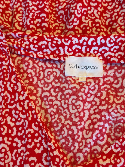 Robe rouge imprimé léopard en viscose T.38