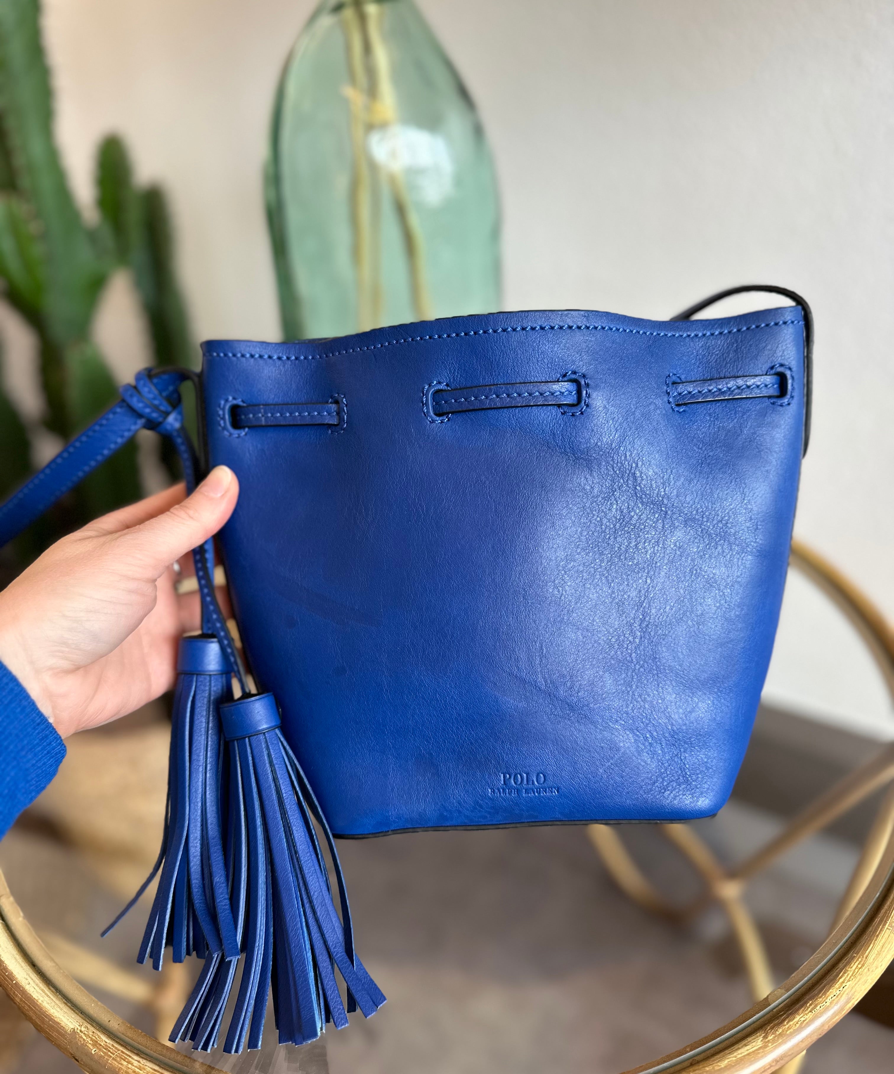 Sac seau en cuir bleu Polo Ralph Lauren