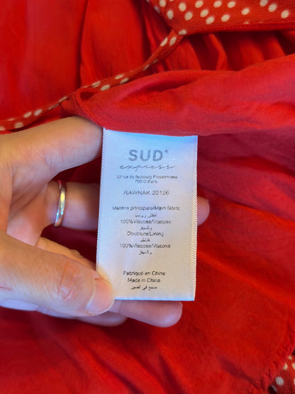 Robe portefeuille à pois rouge et blanc en viscose T.34