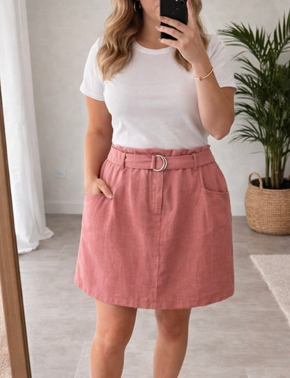 Jupe rose clair 100% lin, T.44 neuve