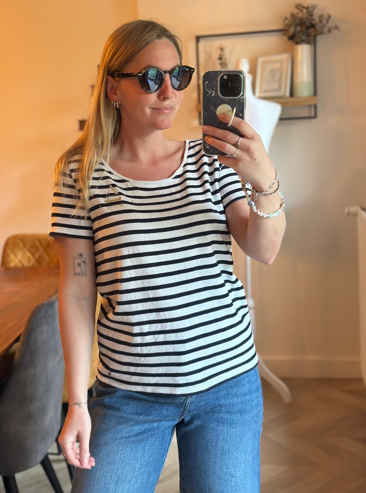 T-shirt marinière broderie bateau en coton T.36