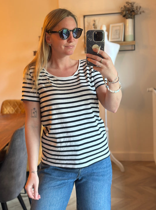 T-shirt marinière broderie bateau en coton T.36