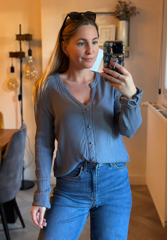 Blouse fluide bleue texturée T.36