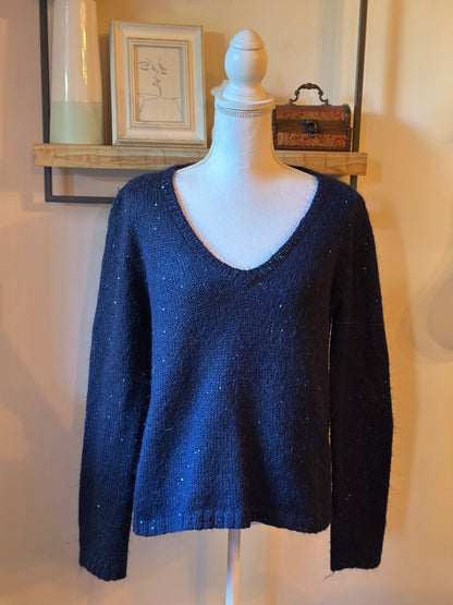 Pull à sequins mohair et laine bleu marine T.38