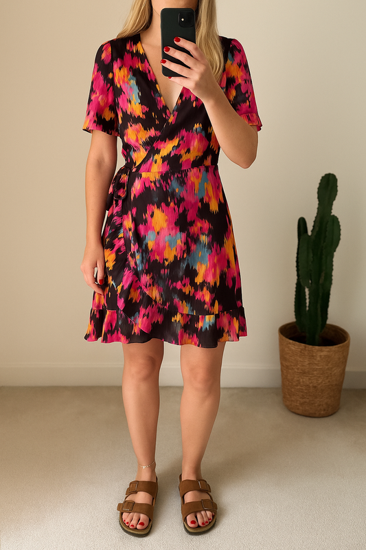 Robe portefeuille motifs colorés neuve T.38/40