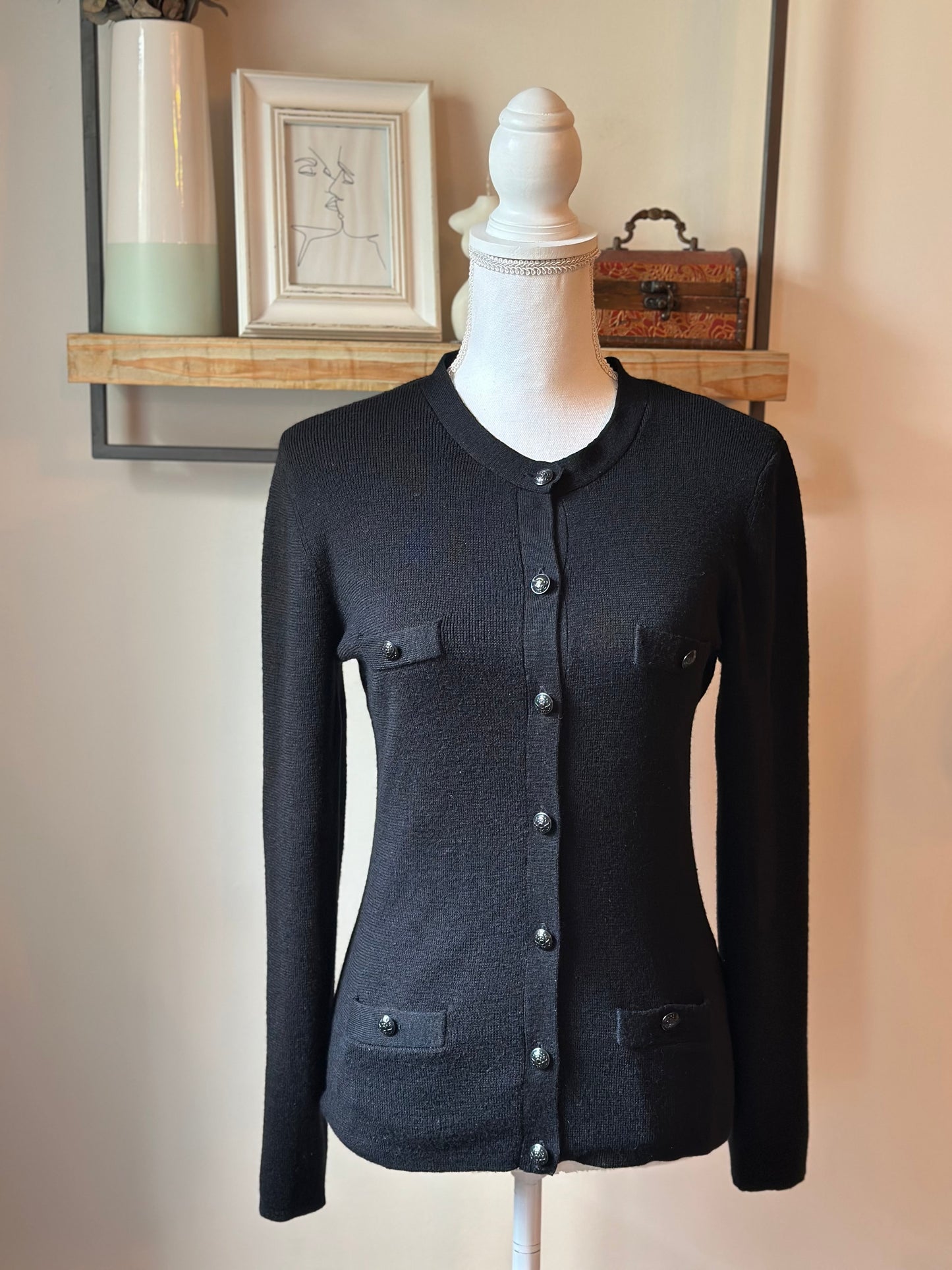 Cardigan noir boutons métal laine T.36