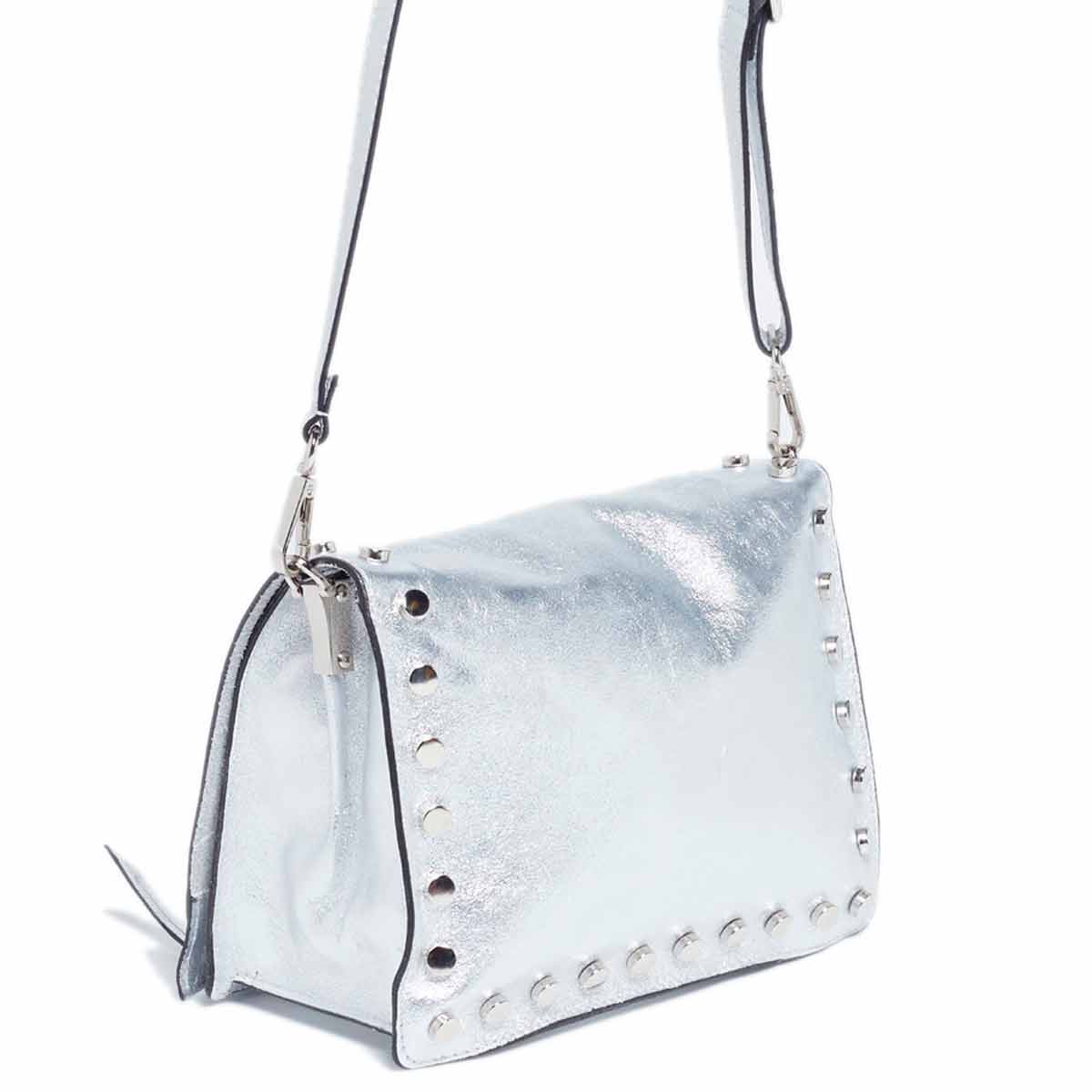 Sac bandoulière en cuir argenté