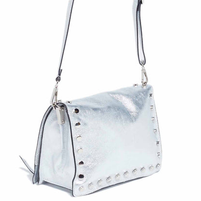 Sac bandoulière en cuir argenté