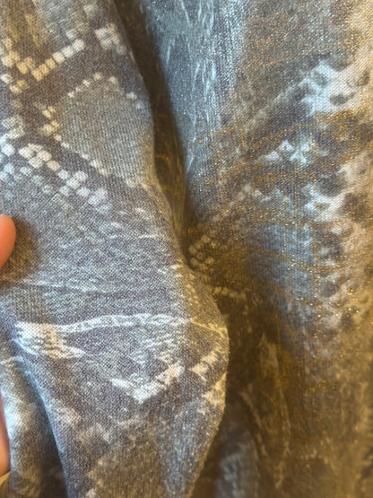 Pull tunique imprimé python kaki irisé doré et argenté T.U