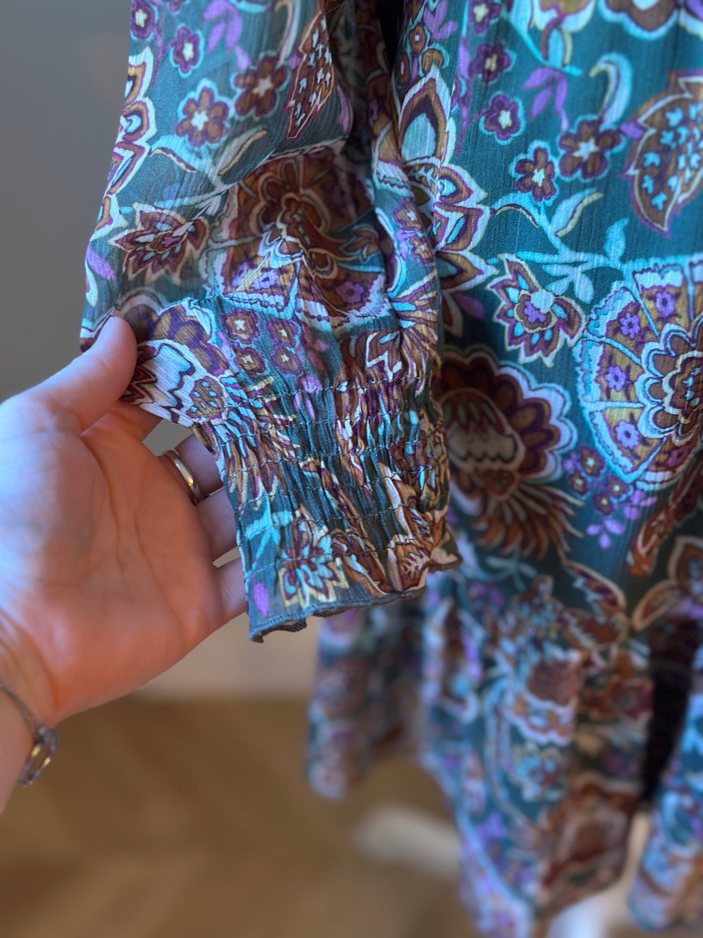Robe courte imprimé bohème kaki T.40
