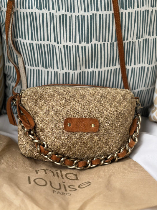 Sac en cuir beige modèle “Mama” avec double bandoulière