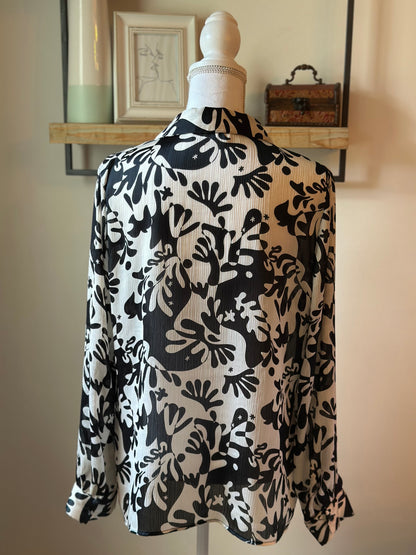 Chemise fluide imprimé noir et écru T.36