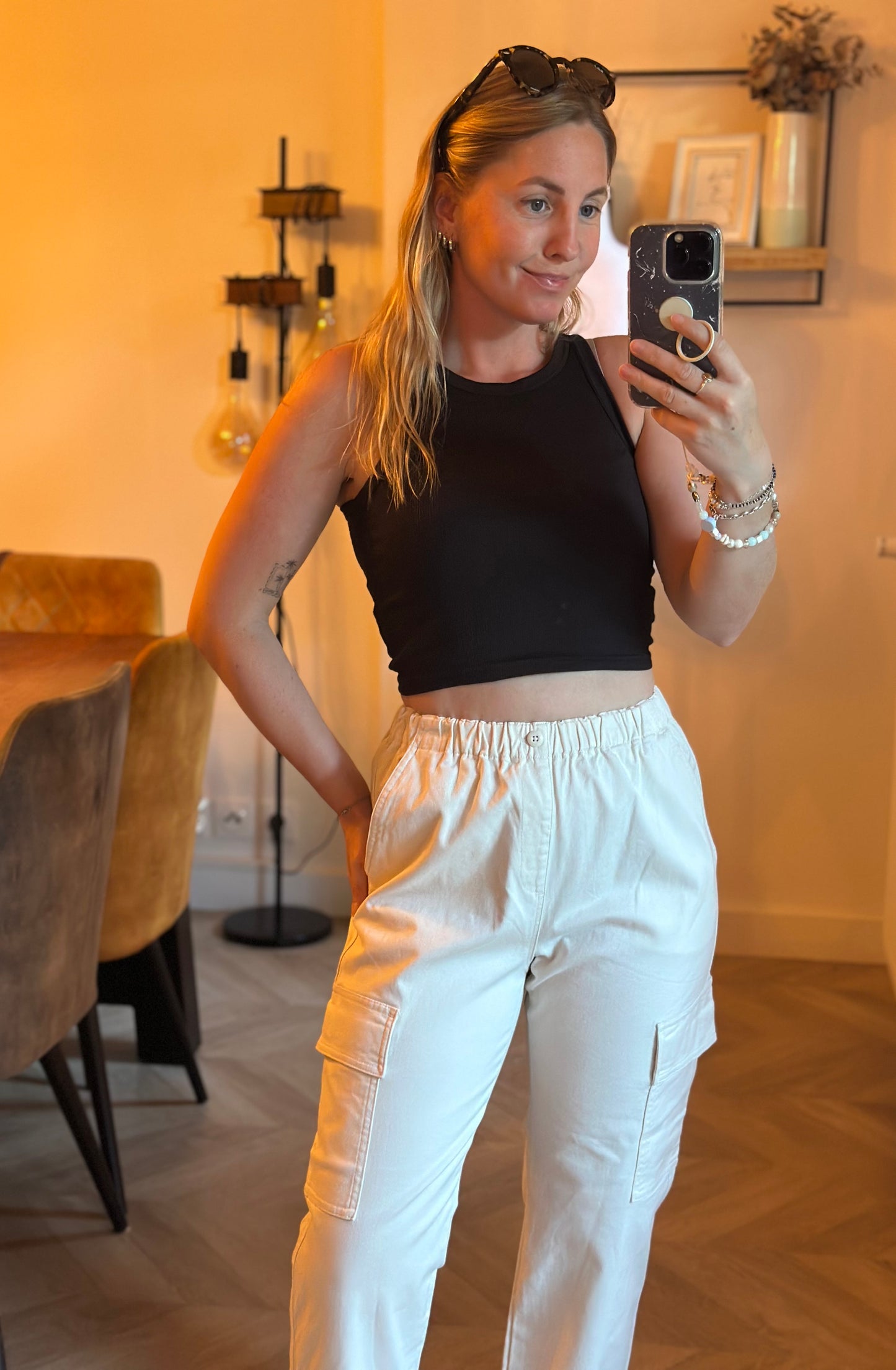 Pantalon cargo uni crème T.34