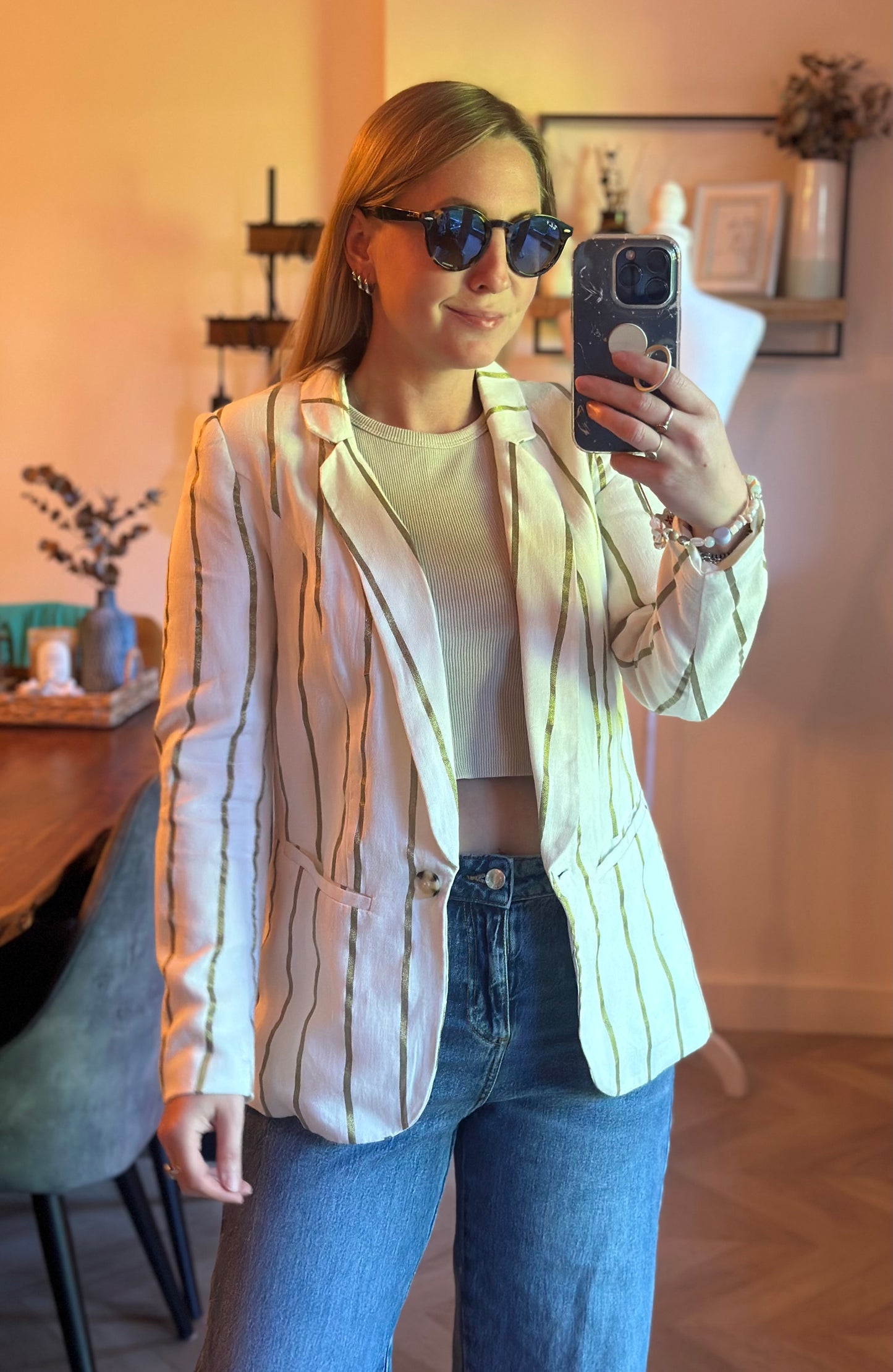Blazer rayé blanc et doré lin T.34