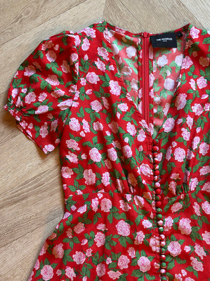 Robe longue fleurie rouge en soie T.36