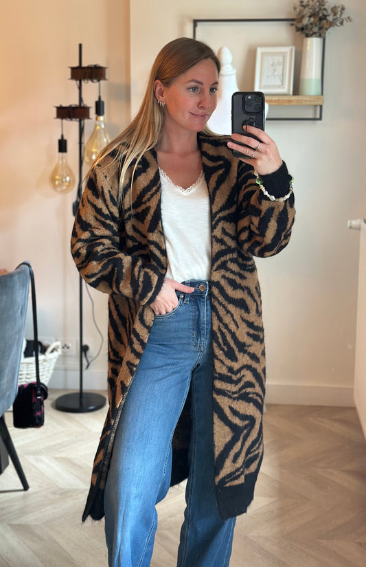 Gilet long imprimé zèbre laine T.34 oversize