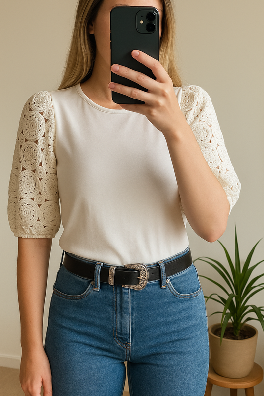 Top manches en dentelle crochet T.36