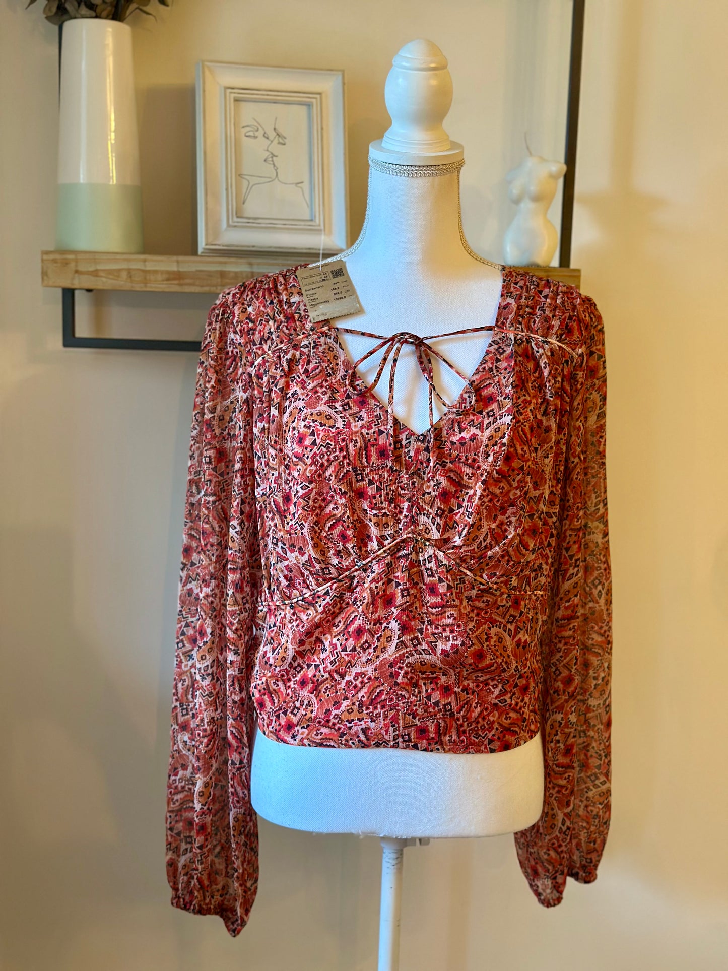 Blouse cropped imprimé corail T.44 neuf avec étiquette