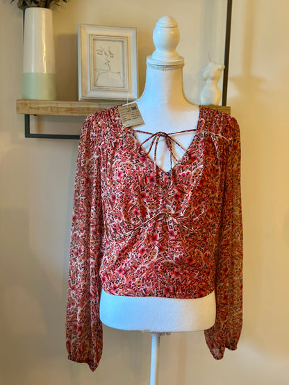 Blouse cropped imprimé corail T.44 neuf avec étiquette