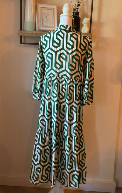Robe longue oversize imprimé vert en coton T.34