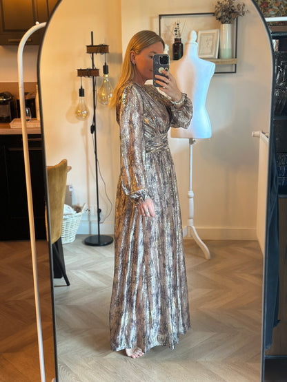 Robe longue irisée beige doré manches voile T.36/38