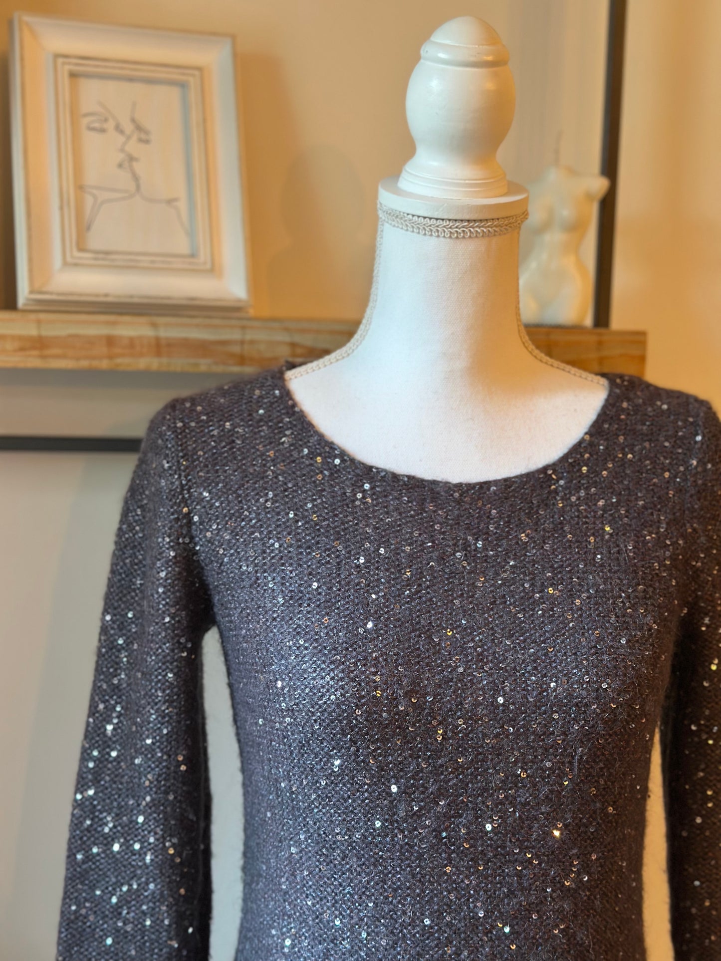 Pull gris à sequins en mohair et laine T.38