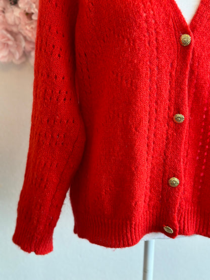 Cardigan en maille ajourée rouge mohair et laine T.U