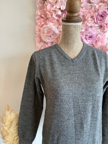 Pull gris chiné en laine mérinos, T.36