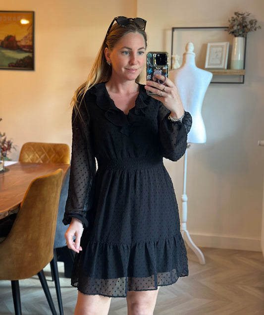 Robe noire plumetis à volants – T.36