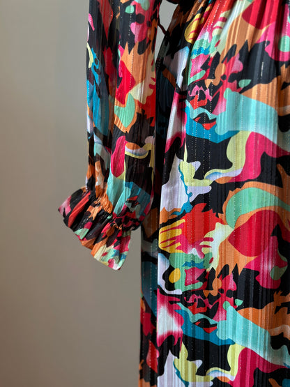 Robe longue imprimé multicolore plissée T.38