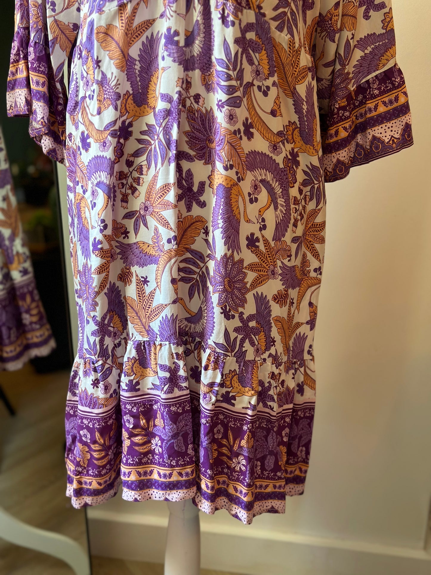 Robe fluide bohème imprimé floral violet/orangé T.U