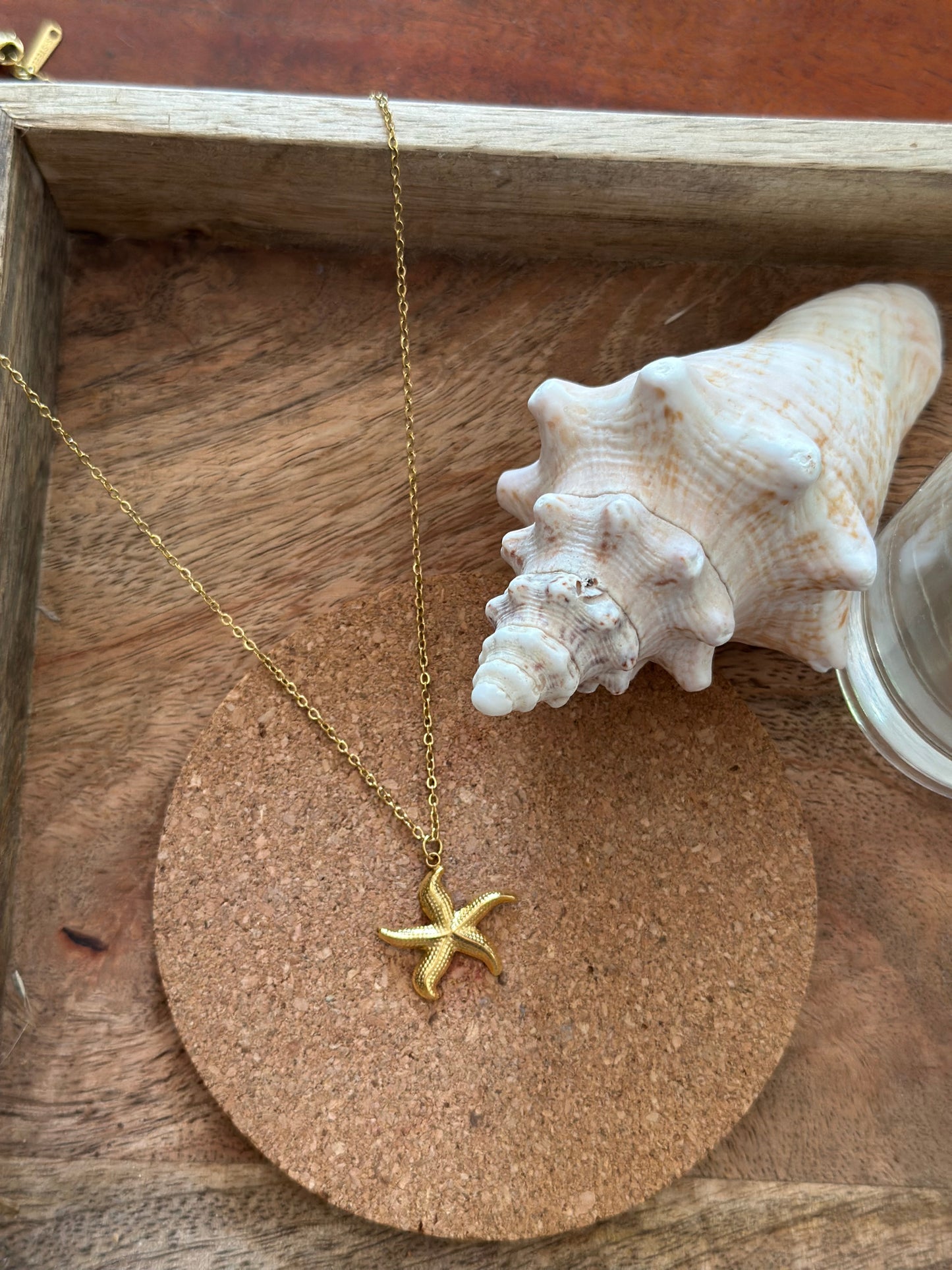 Collier doré étoile de mer – Acier inoxydable, neuf