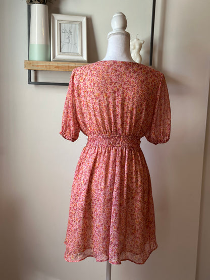 Robe midi fleurie col V smockée T.34