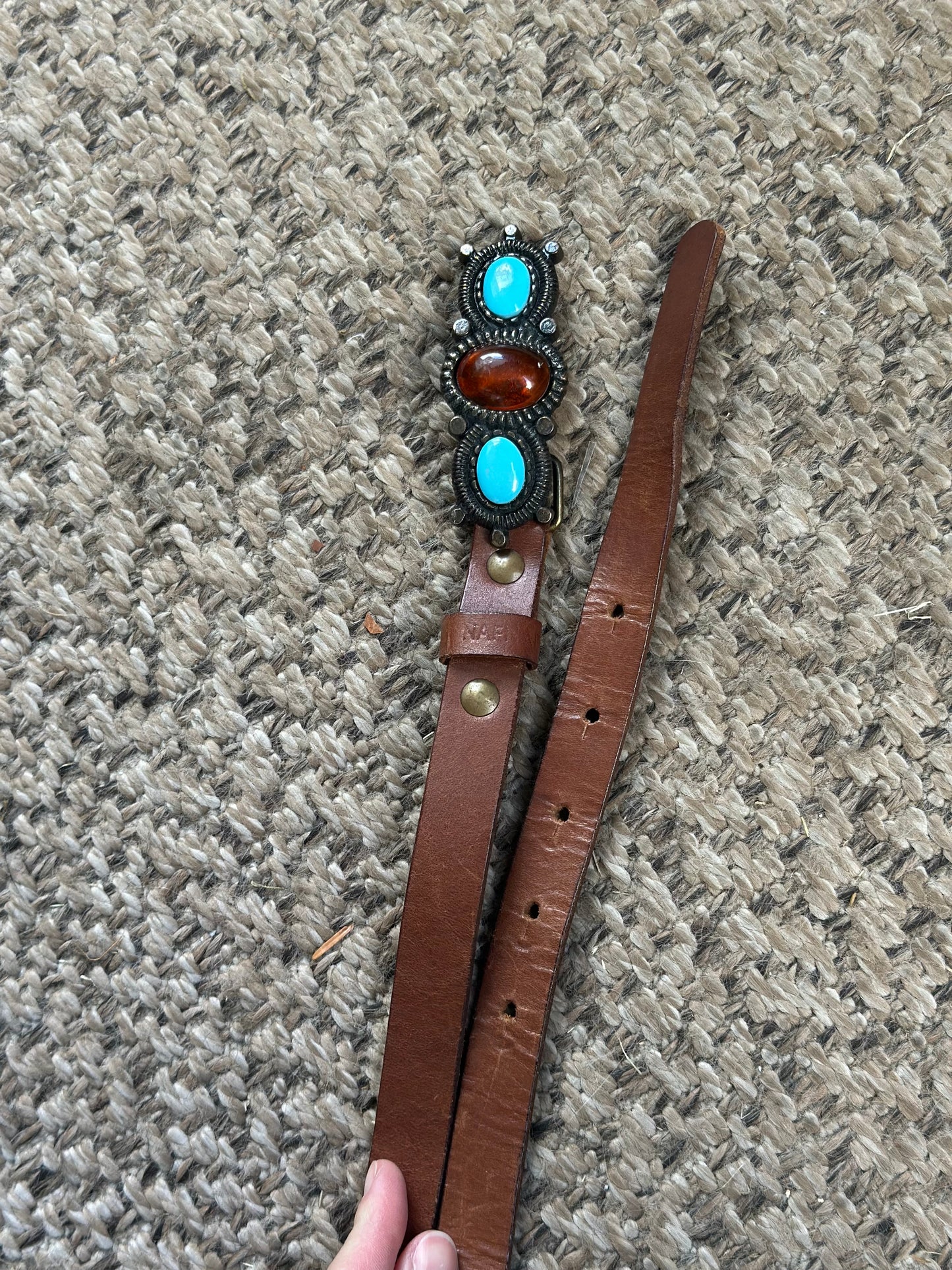 Ceinture cuir marron boucle bohème taille 95