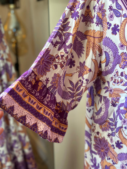 Robe fluide bohème imprimé floral violet/orangé T.U