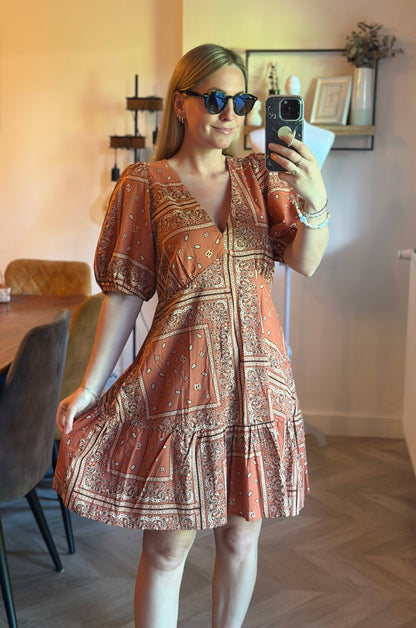 Robe d’été imprimé bandana terracotta T.40