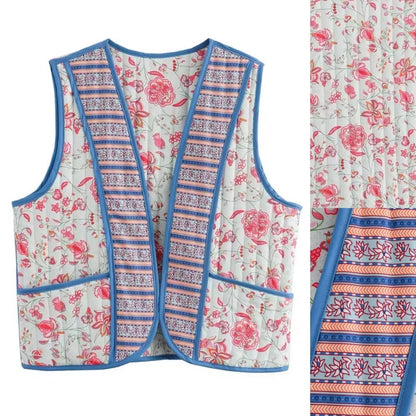 Gilet matelassé fleuri bohème T.U