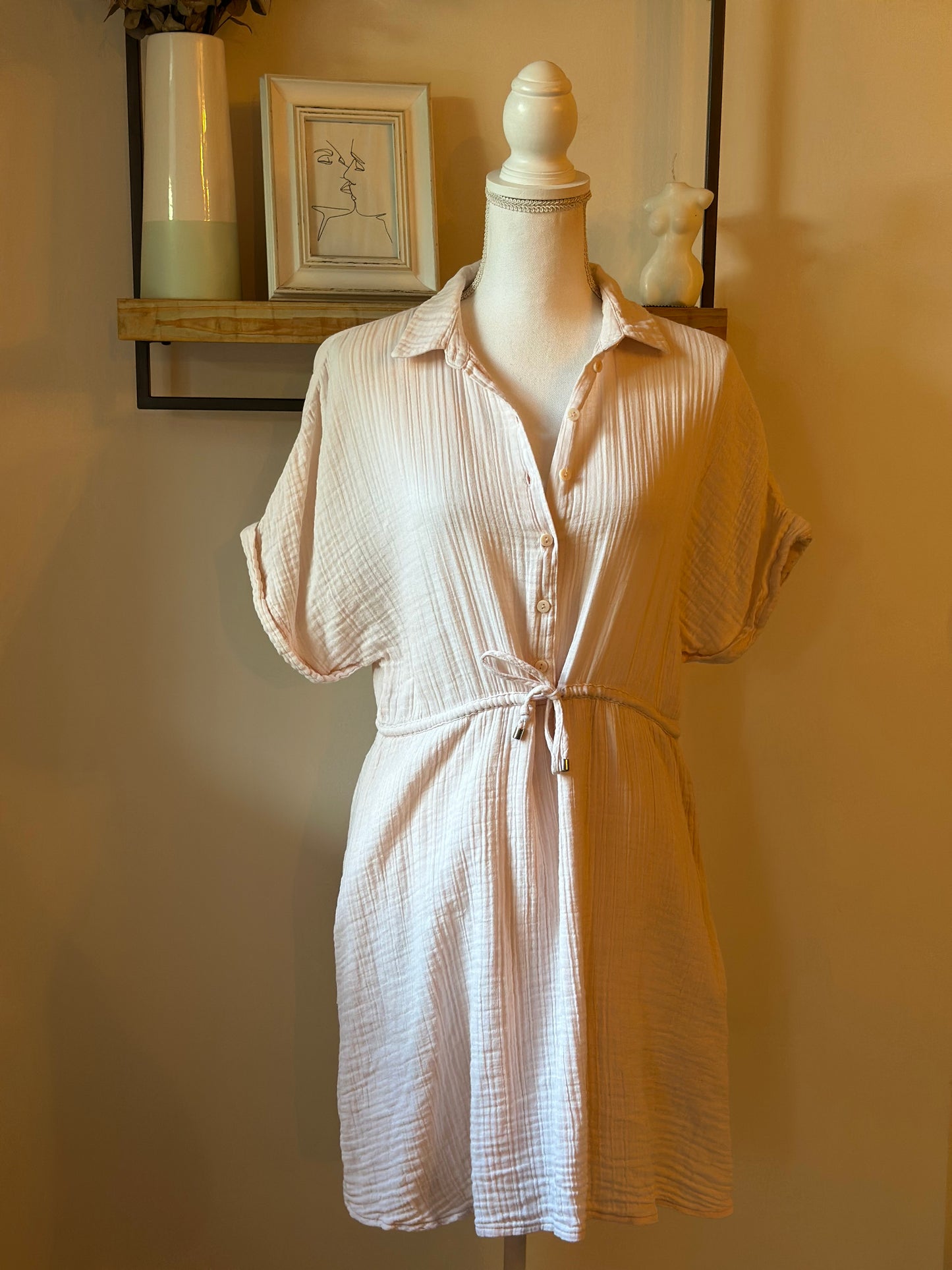 Robe gaze de coton blanc rosé T.38