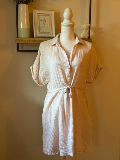 Robe gaze de coton blanc rosé T.38