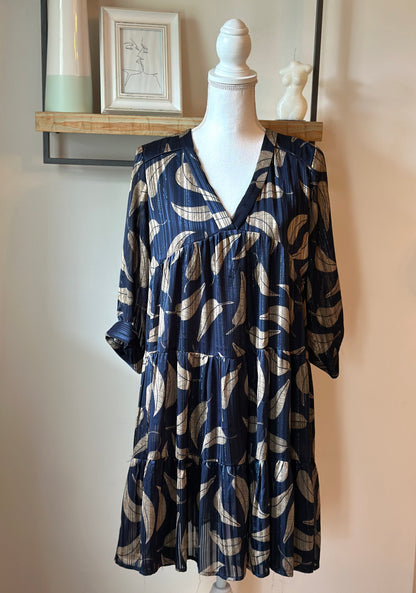 Robe courte fluide imprimé feuilles T.36