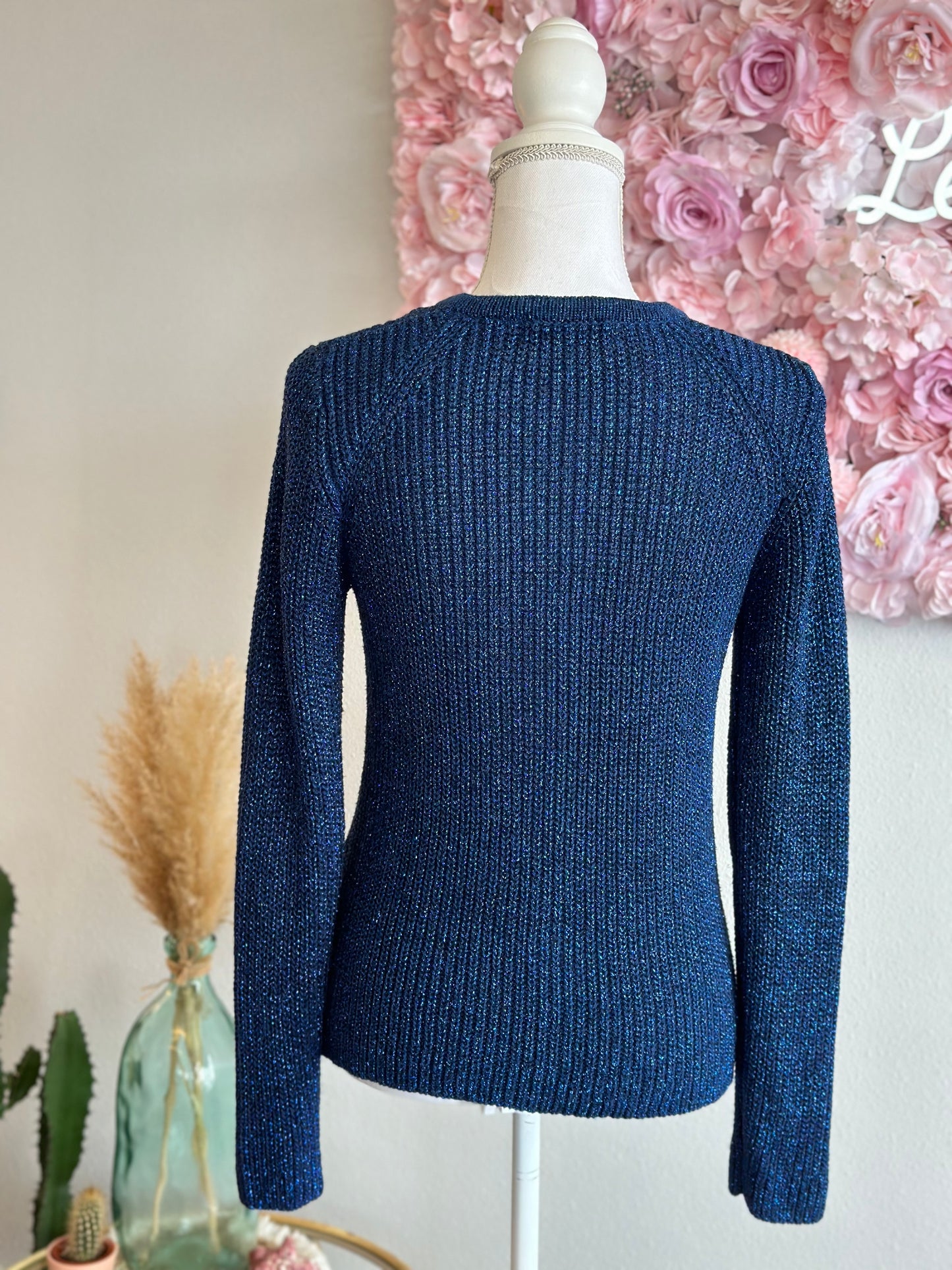 Cardigan en maille bleu avec lurex argenté T.36