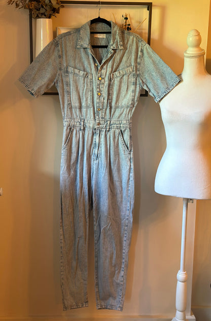 Combinaison jean bleu clair denim coupe droite manches courtes T.36