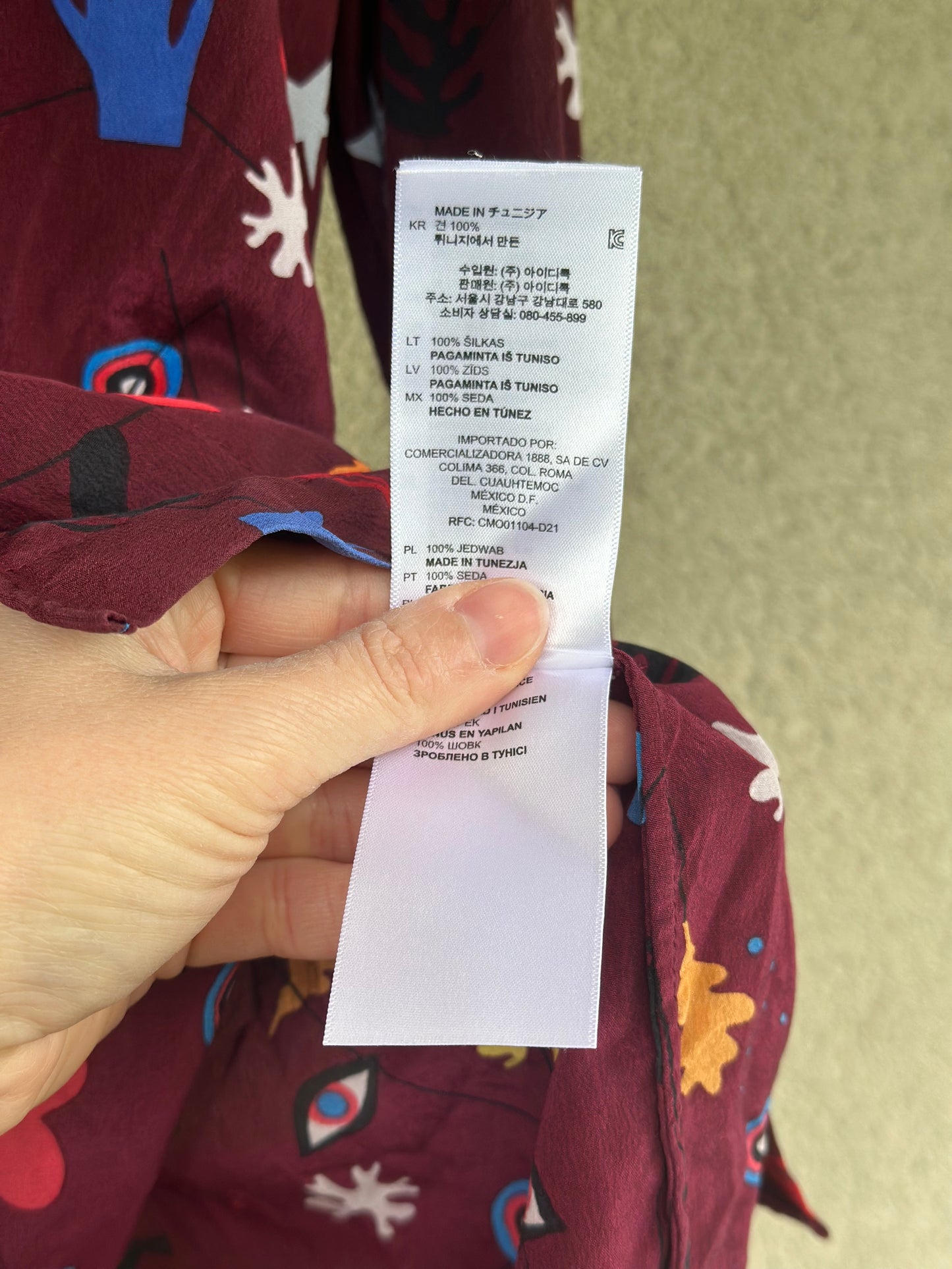 Chemise imprimée en soie bordeaux multicolore T.36