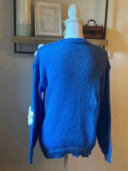 Pull oversize à fleurs en relief bleu T.36/38 neuf
