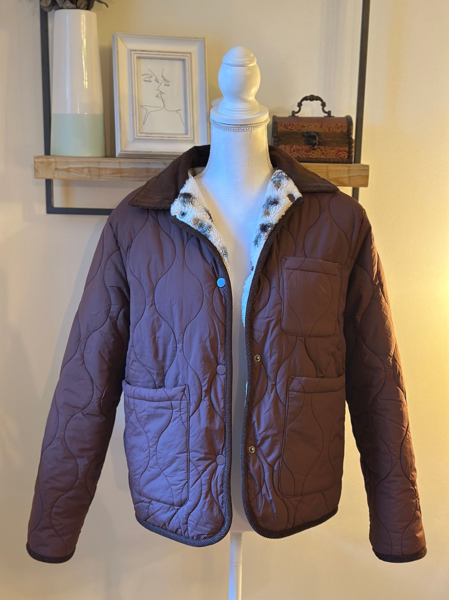 Veste chaude réversible effet moutonné imprimé – modèle réversible T.36