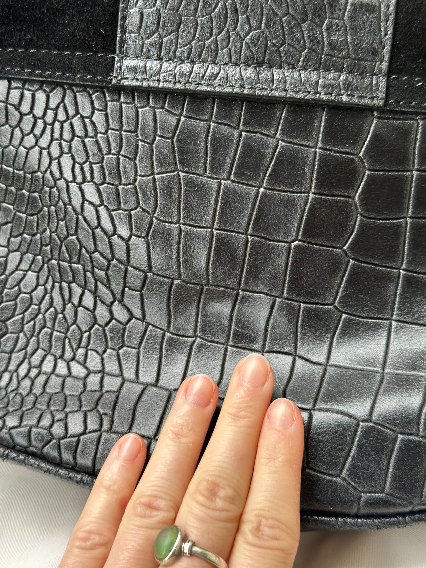 Sac bandoulière cuir et daim effet croco noir – fabriqué en Italie