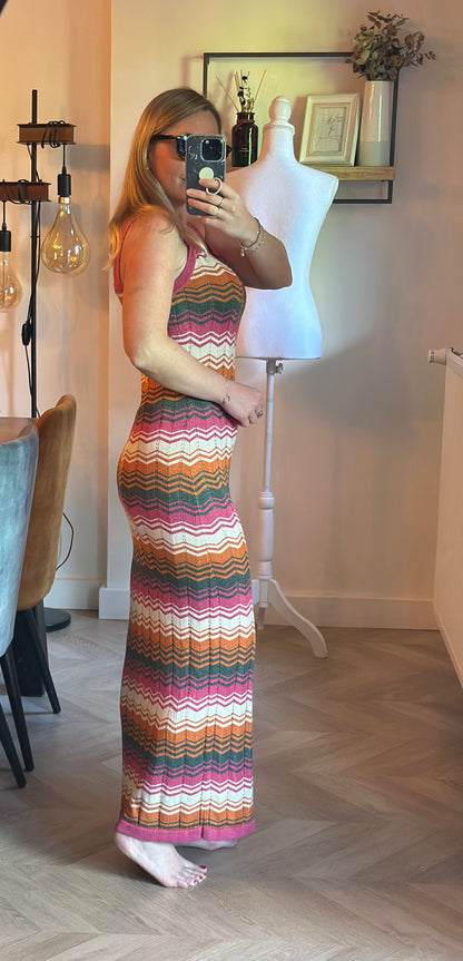 Robe longue maille ajourée multicolore T.36